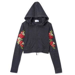 Floral Embroidered Zip-Up Hoodie